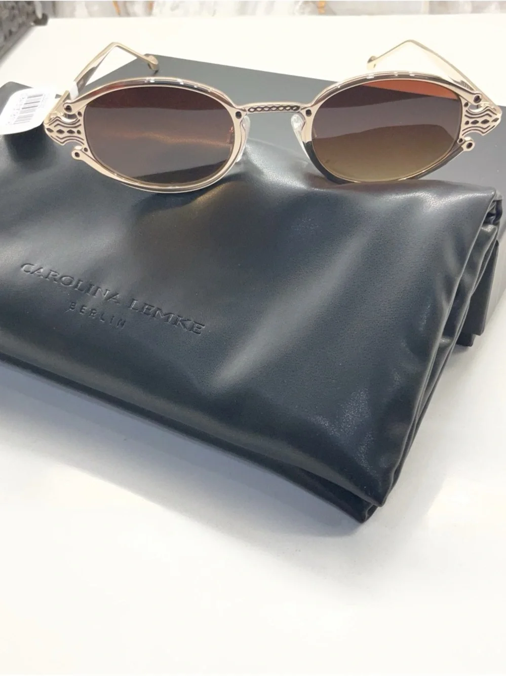 Carolina Lemke Women's Gold Frame Sunglasses with Brown Lenses